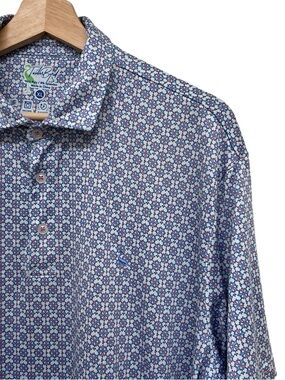 TailorByrd Performance Golf Polo Men’s XL Shirt Blue Geometric Pattern SPF-30